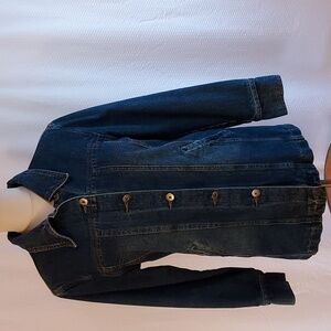 Funhouse Jeans Women's Coat Jacket Y2K Denim Tan Quilted Lining Hip Leng…